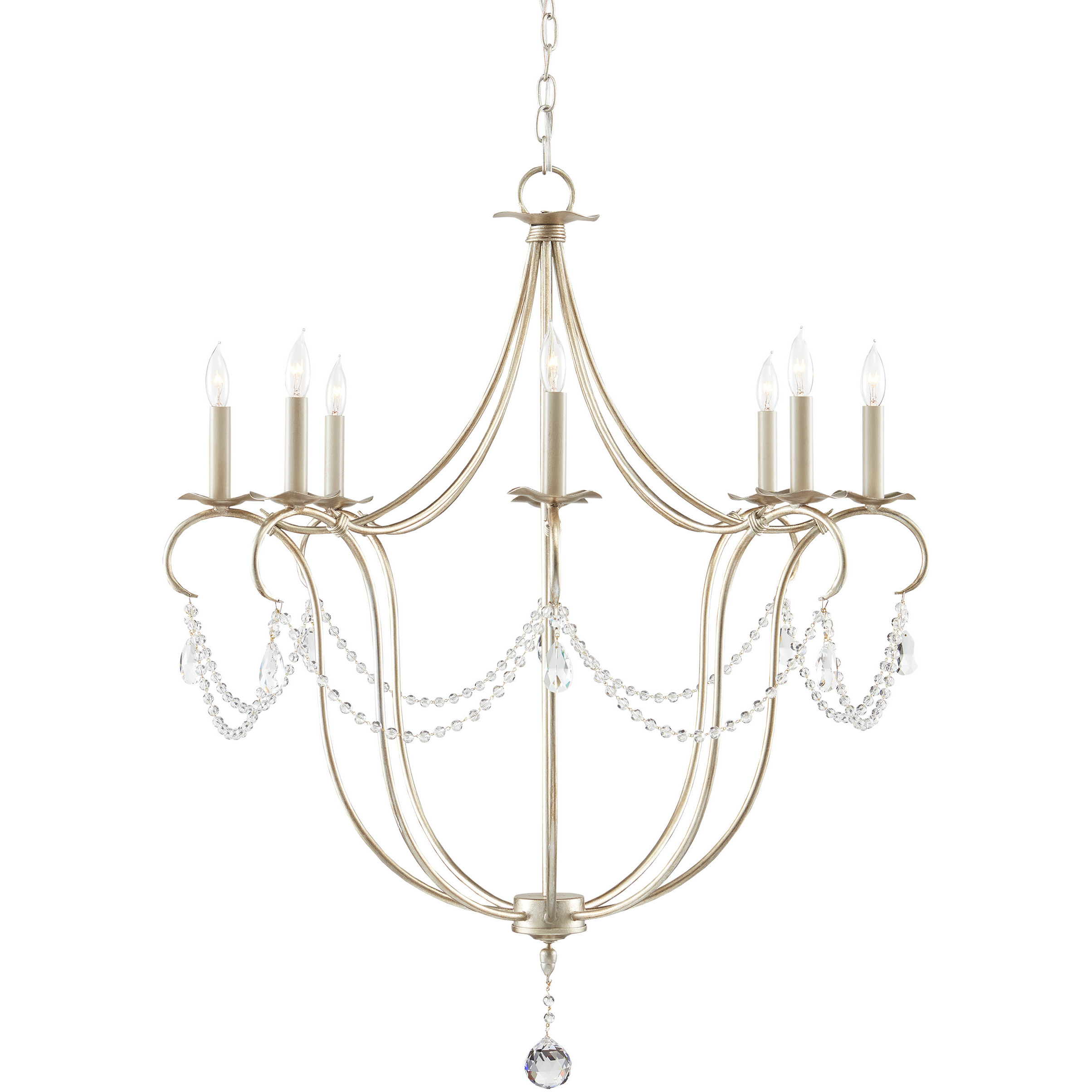 Crystal Lights 8 Light 31 inch Silver Leaf Chandelier Ceiling Light, Large